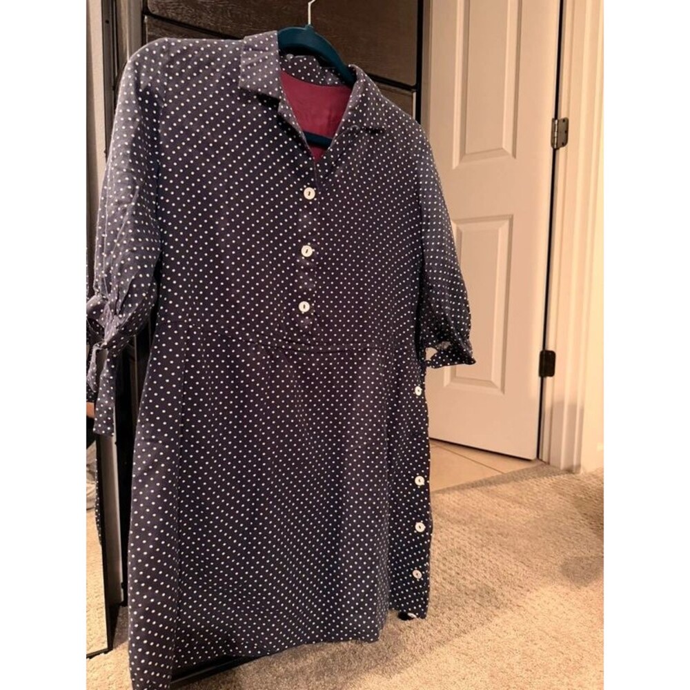 Vintage Navy Blue Polka Dot Midi Shirt Dress